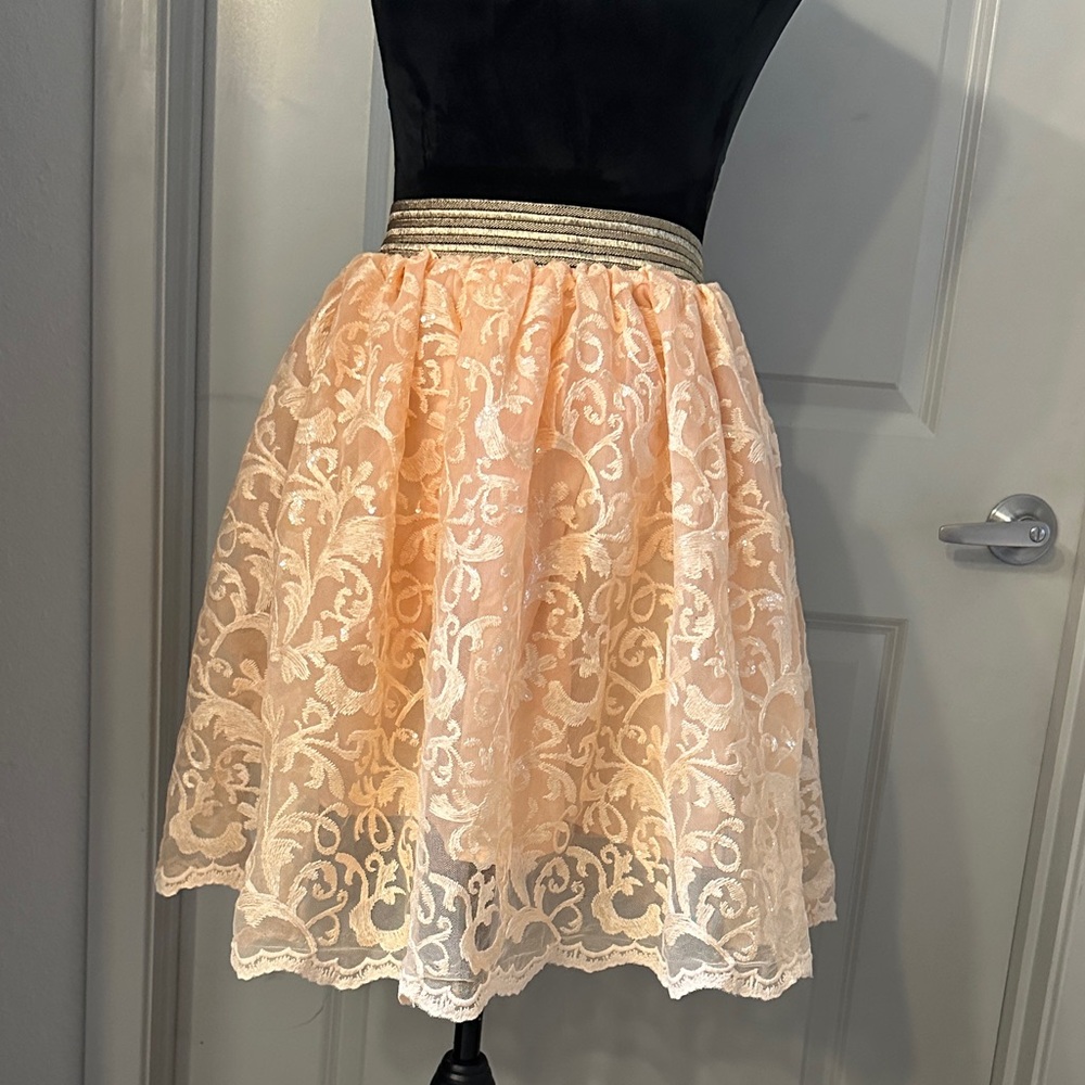 Bebe Peach Mini Tennis Skirt with lace overlay